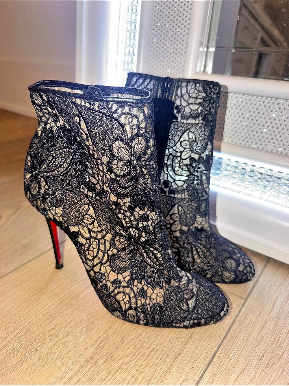 Christian Louboutin Miss Tennis 100 Lace Ankle Boots Black